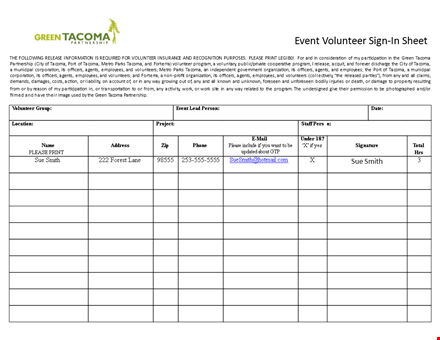 event volunteer sign in sheet template