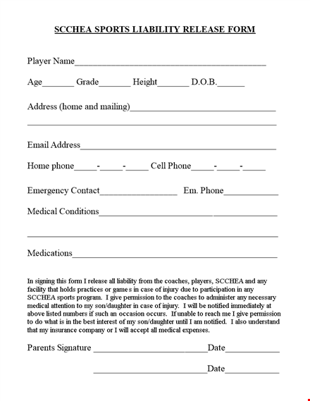 sports liability release form - protecting your rights & health template