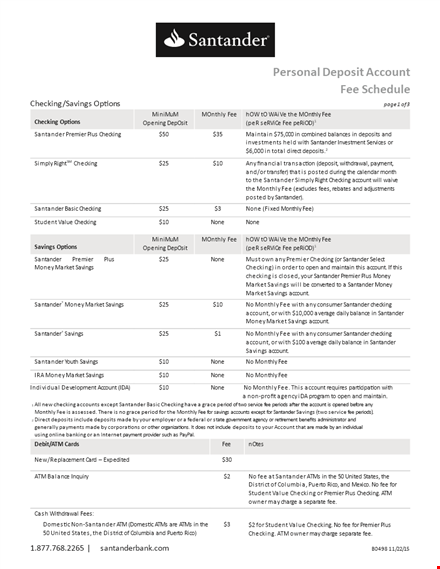 personal deposit schedule template