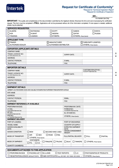 request your certificate of conformance | get inspection information | intertek template