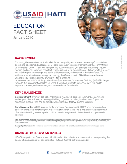 fact sheet template for education: helping students and teachers in haiti - usaid template
