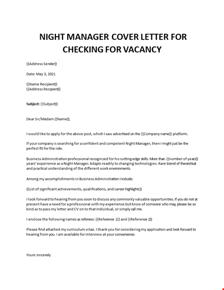 night manager cover letter template