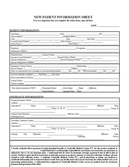 new patient sign in sheet template