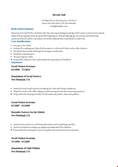 social work assistant resume template