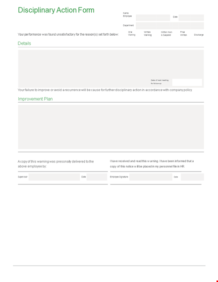 disciplinary action form | written warning for employee discipline template