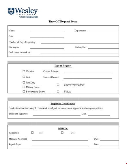 time off request form template | streamline leave approval template