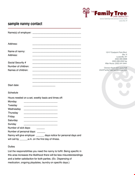 family tree nanny contract template template