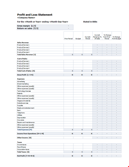 profit and loss expenses: sales, product, service – specify | company name template