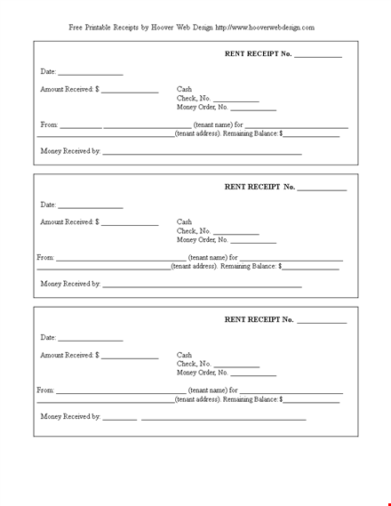 rent receipt template - easily record money received from tenant template