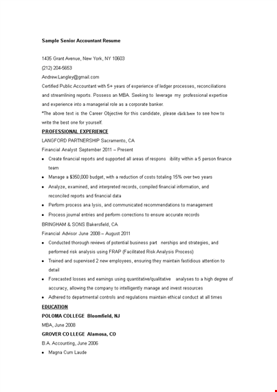 sample senior accountant resume template