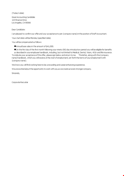 offer letter format for accountant template