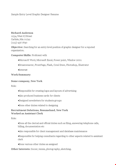 entry level designer resume template