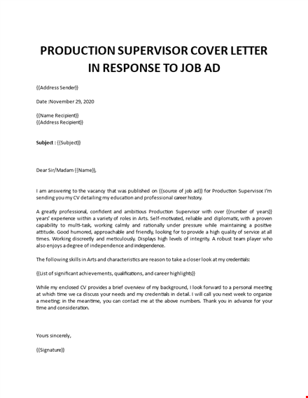manufacturing supervisor cover letter template