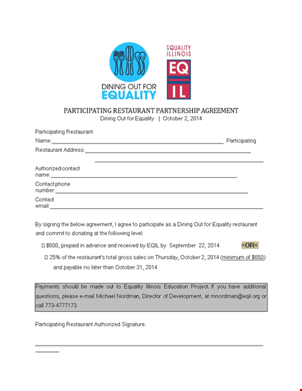 participating restaurant partnership agreement - contact october | equality participating template