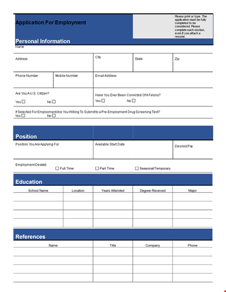 free generic job application form - download now | address, state template