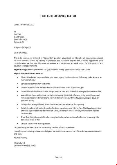 fish cutter cover letter template