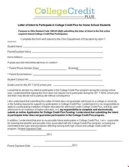 college letter of intent for participation template