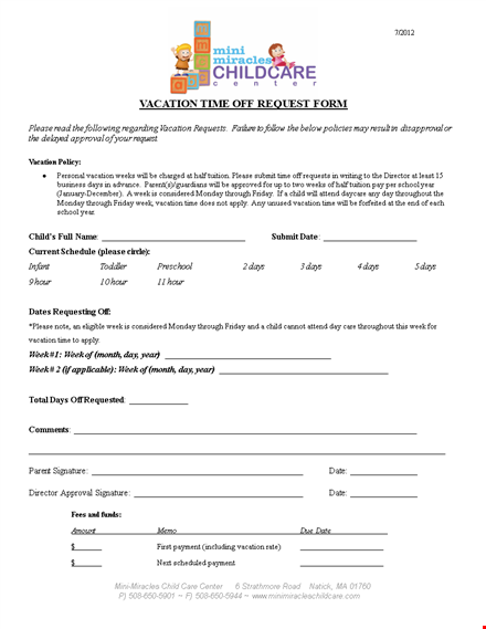 request vacation easily | fill out our vacation request form today template