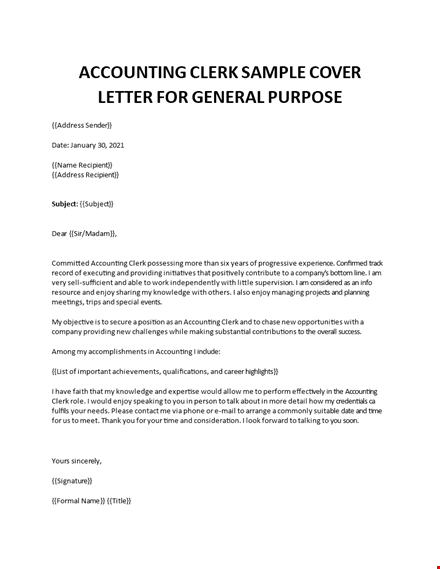 accounting clerk cover letter template