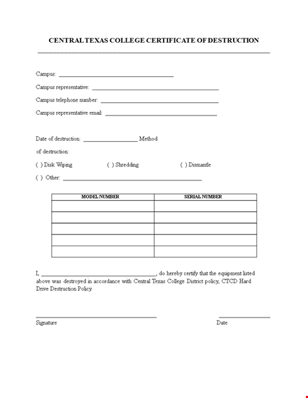 college certificate of destruction template - campus texas central | destroy your college documents template