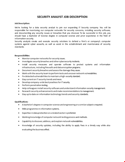 security analyst job description template