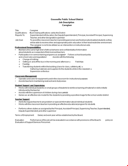 school caregiver job description template