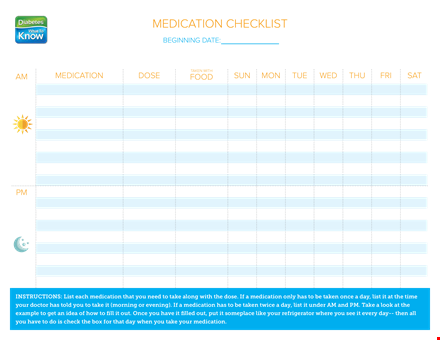 printable medication checklist - keep track of taken medication template