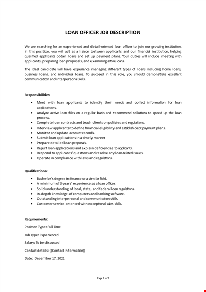 loan officer job description template