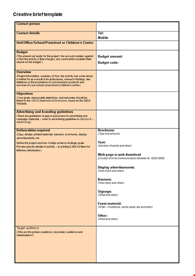 best creative brief template for successful project planning template