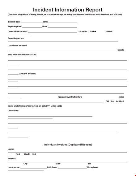 incident information report template