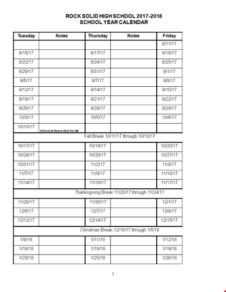 high school calendar - friday break and school events template