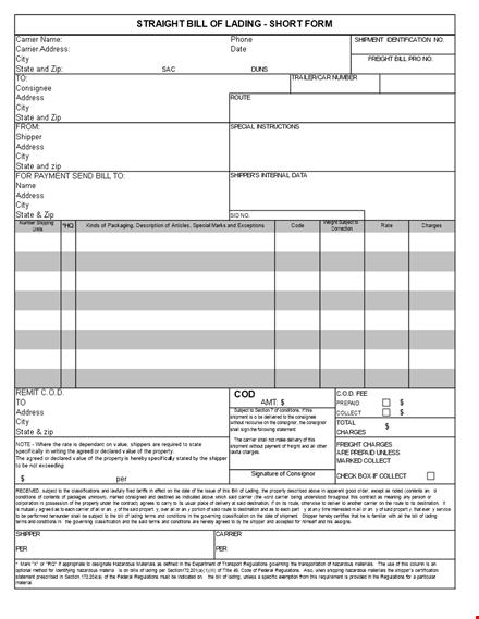 lading template