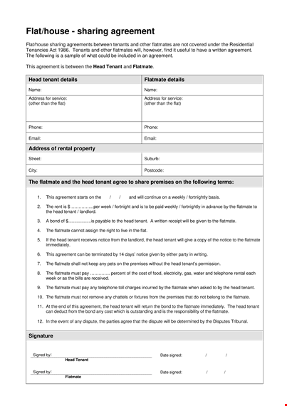 get a reliable roommate agreement template for tenant or flatmate agreement template