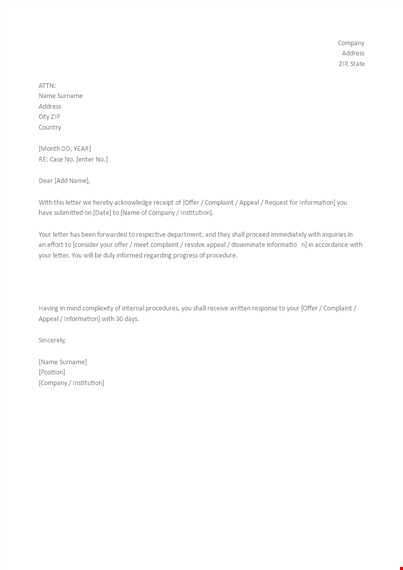 payment receipt acknowledgement letter template template