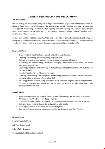 general pediatrician job description template