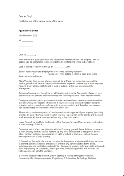 hospital job appointment letter template