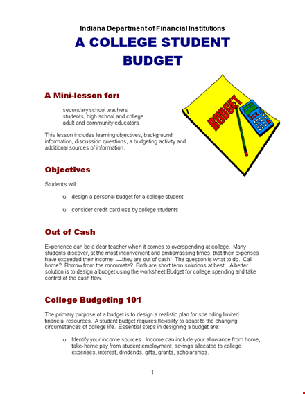 printable college budget planner template