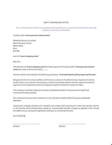 loan request letter template for company pension insert scheme template