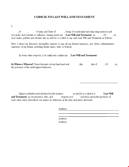 create your last will and testament today - free template available | presence of codicil template