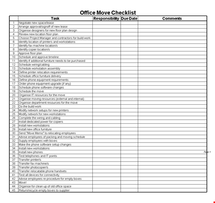 office move checklist template excel template