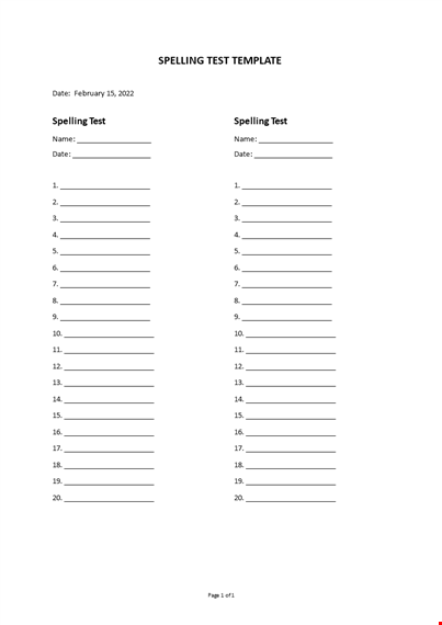 spelling test template template