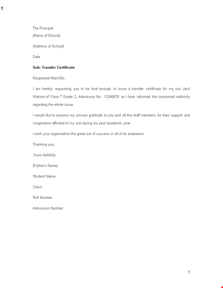 school transfer request letter example template