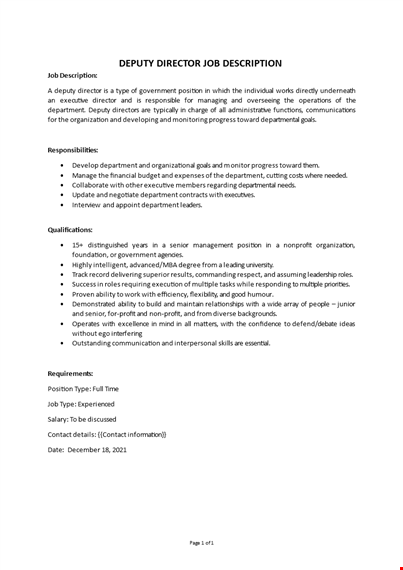 deputy director job description template