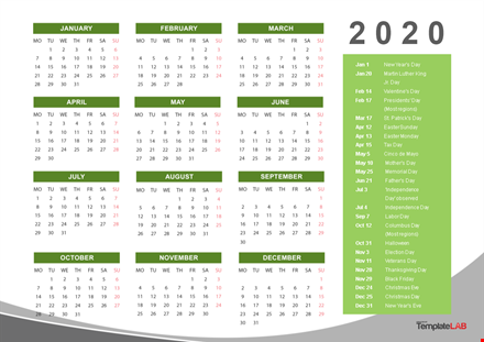 2022 holidays calendar - national, public, and bank holidays template