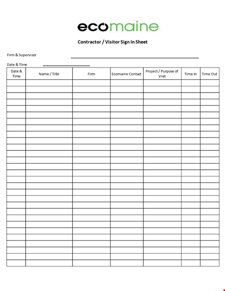 contractor visitor sign in sheet template