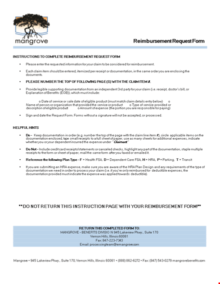 reimbursement request form template