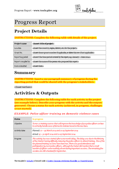 easy-to-use status report template - track progress, activity & challenges | training template