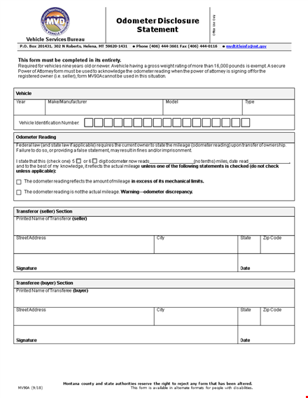 vehicle odometer disclosure statement - ensure accurate reading with state forms template