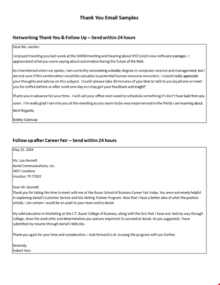 networking thank you email template