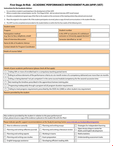 download performance improvement plan template for students template